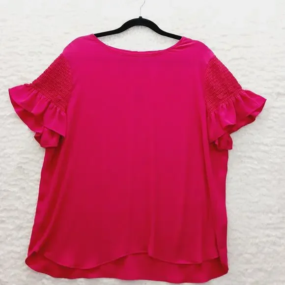 Blouse Rose Red Ruffle Sleeve Romantic Coquette Office Siren Glam Luxe Size XL - Picture 1 of 9